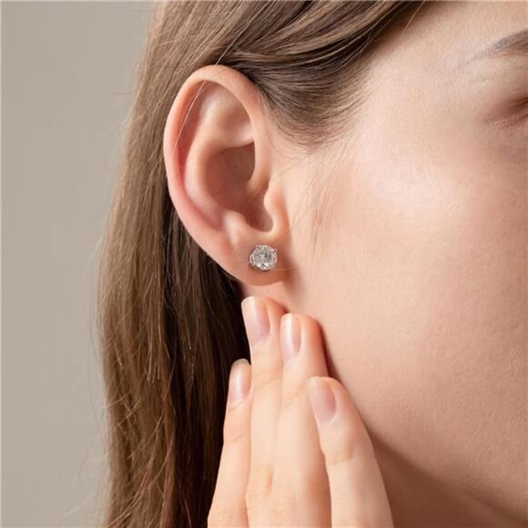 Moissanite Stud Earrings for Women,0.6-4ct 18K White Gold Plated Silver - Picture 2 of 7